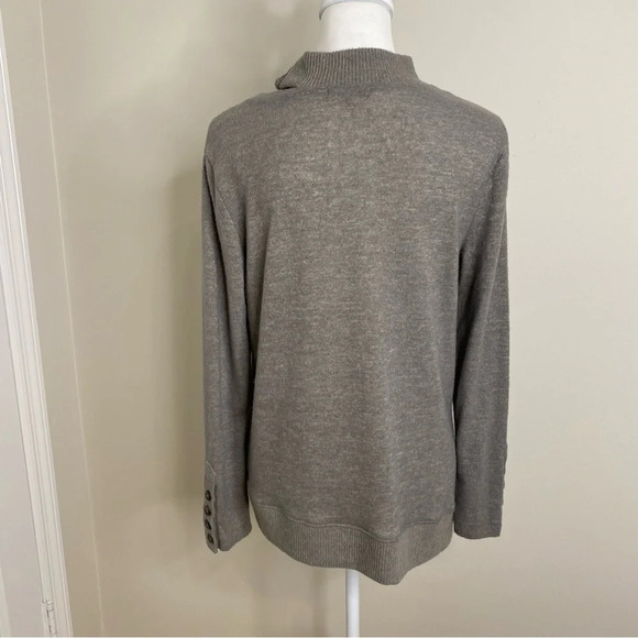 Democracy Mock Neck Cut Out Button Long Sleeve Gray Taupe Super Soft Sweater S - Picture 5 of 9